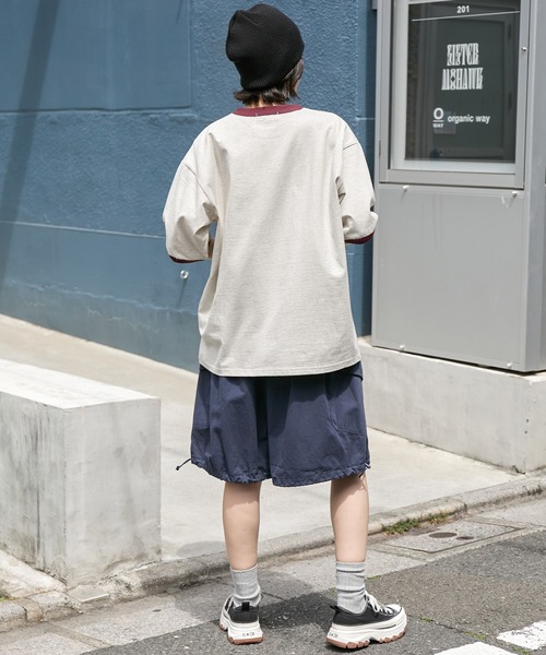 ヴィンテージライクロゴデザイン ビッグシルエットリンガー半袖Tシャツ