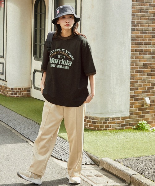 ヴィンテージライクロゴデザイン ビッグシルエットリンガー半袖Tシャツ 