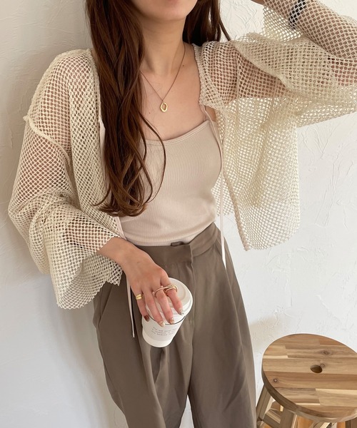 JUNOAH（ジュノア）の「前後2wayメッシュリボンカーディカン（カーディガン/ボレロ・レディース・ホワイト/ブラック/アイボリー・MEDIUM/LARGE/X-LARGE）」の14枚目の写真