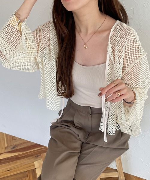 JUNOAH（ジュノア）の「前後2wayメッシュリボンカーディカン（カーディガン/ボレロ・レディース・ホワイト/ブラック/アイボリー・MEDIUM/LARGE/X-LARGE）」の12枚目の写真