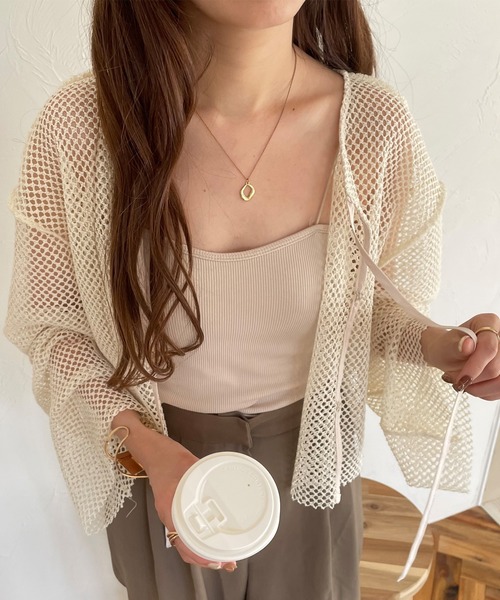 JUNOAH（ジュノア）の「前後2wayメッシュリボンカーディカン（カーディガン/ボレロ・レディース・ホワイト/ブラック/アイボリー・MEDIUM/LARGE/X-LARGE）」の6枚目の写真