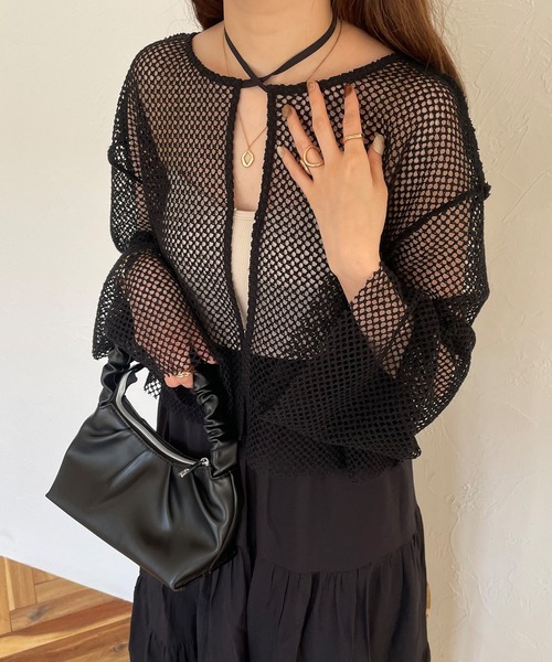 JUNOAH（ジュノア）の「前後2wayメッシュリボンカーディカン（カーディガン/ボレロ・レディース・ホワイト/ブラック/アイボリー・MEDIUM/LARGE/X-LARGE）」の15枚目の写真