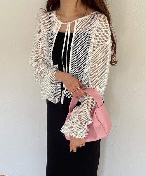 JUNOAH（ジュノア）の「前後2wayメッシュリボンカーディカン（カーディガン/ボレロ・レディース・ホワイト/ブラック/アイボリー・MEDIUM/LARGE/X-LARGE）」の17枚目の写真