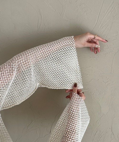 JUNOAH（ジュノア）の「前後2wayメッシュリボンカーディカン（カーディガン/ボレロ・レディース・ホワイト/ブラック/アイボリー・MEDIUM/LARGE/X-LARGE）」の10枚目の写真