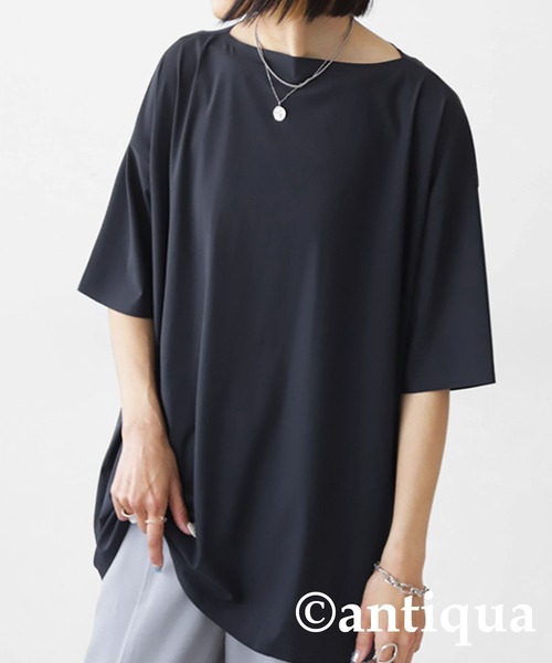 antiqua(アンティカ)の「シームレスTシャツ(Tシャツ/カットソー・レディース・ネイビー/ブラック/グレイッシュベージュ・FREE)」の17枚目の写真