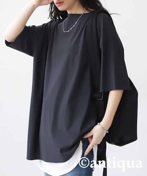 antiqua(アンティカ)の「シームレスTシャツ(Tシャツ/カットソー・レディース・ネイビー/ブラック/グレイッシュベージュ・FREE)」の15枚目の写真