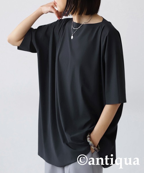 antiqua(アンティカ)の「シームレスTシャツ(Tシャツ/カットソー・レディース・ネイビー/ブラック/グレイッシュベージュ・FREE)」の19枚目の写真