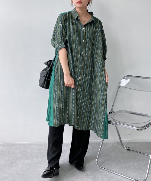 AS KNOW AS plus（アズノゥアズプラス）の「○異素材合わせて7分袖シャツワンピース（シャツワンピース・レディース・ネイビー系/ホワイト系/グリーン系/ブラック系/ブルー系/ブラック系1/ホワイト系1/イエロー系/ブラック系その他2/ブラック系2/グリーン系2/ブルー系2/ブラック系3/ブルー系3/ネイビー系3/ブラック系その他3/ベージュ系3/ブラック系4/ブラック系その他4/グリーン系5/ブルー系5/オレンジ系5/ブラック系5/ネイビー系6/ブルー系6/ブルー系その他6/ブラック系その他6/ブルー系7/ブルー系その他7/ブラック系6/ブラック系7/ブラック系その他/グレー系その他/グリーン系その他/ブルー系その他/ネイビー系7・FREE）」の21枚目の写真