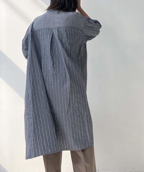 セール】○異素材合わせて7分袖シャツワンピース（シャツワンピース