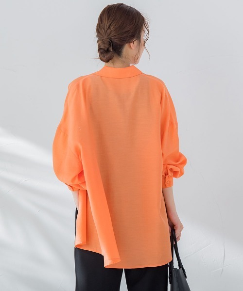 VICKY（ビッキー）の「【ビッキー定番/今季注目トレンドのシアー素材】シアーシャツ《洗濯機で洗える》（シャツ/ブラウス・レディース・グリーン/ブラック/ホワイト/ブルー/オレンジ・M）」の9枚目の写真