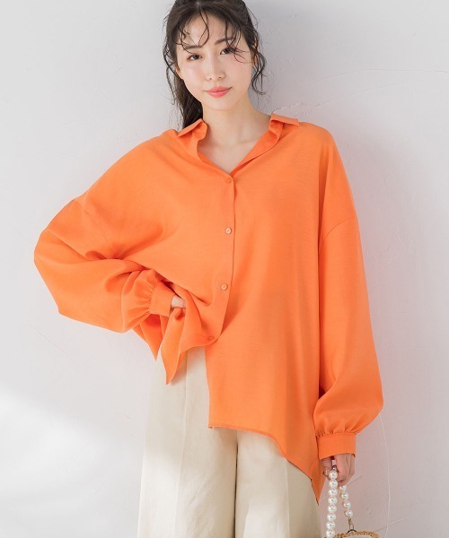 VICKY（ビッキー）の「【ビッキー定番/今季注目トレンドのシアー素材】シアーシャツ《洗濯機で洗える》（シャツ/ブラウス・レディース・グリーン/ブラック/ホワイト/ブルー/オレンジ・M）」の13枚目の写真