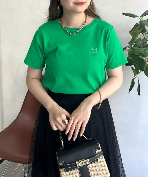 prose verse(プロズヴェール)の「刺繍ロゴコンパクトTシャツ(Tシャツ/カットソー・レディース・オフホワイト/グリーン/ブラック/イエロー/ピンク/ベビーピンク/ブラック系その他・フリ-)」の4枚目の写真