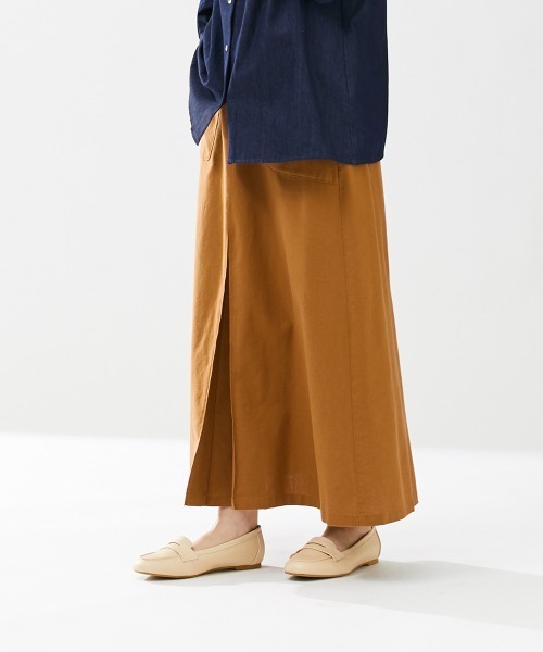 Le temps riche(ルタンリッシュ)の「コットンリネンボックスプリーツベイカースカート <Le temps riche>(スカート・レディース・テラコッタ/ネイビー/カーキ・S/L/LL/M)」の4枚目の写真