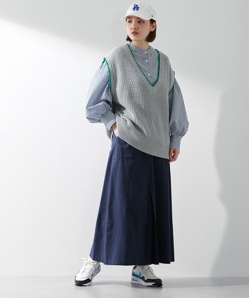 Le temps riche(ルタンリッシュ)の「コットンリネンボックスプリーツベイカースカート <Le temps riche>(スカート・レディース・テラコッタ/ネイビー/カーキ・S/L/LL/M)」の5枚目の写真