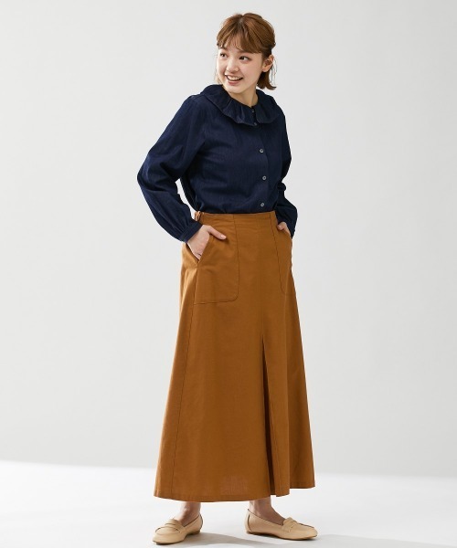 Le temps riche(ルタンリッシュ)の「コットンリネンボックスプリーツベイカースカート <Le temps riche>(スカート・レディース・テラコッタ/ネイビー/カーキ・S/L/LL/M)」の8枚目の写真