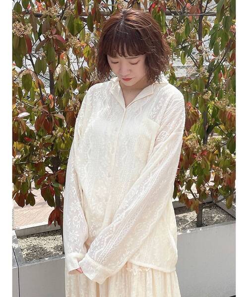 merry jenny（メリージェニー）の「クロシェレースシアーシャツ（シャツ/ブラウス・レディース・オフホワイト/ブラック・FREE）」の10枚目の写真