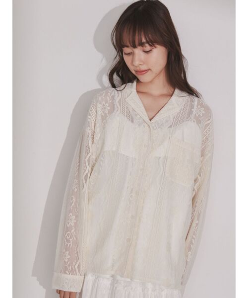 merry jenny（メリージェニー）の「クロシェレースシアーシャツ（シャツ/ブラウス・レディース・オフホワイト/ブラック・FREE）」の8枚目の写真