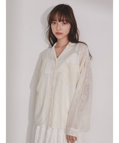 merry jenny（メリージェニー）の「クロシェレースシアーシャツ（シャツ/ブラウス・レディース・オフホワイト/ブラック・FREE）」の3枚目の写真