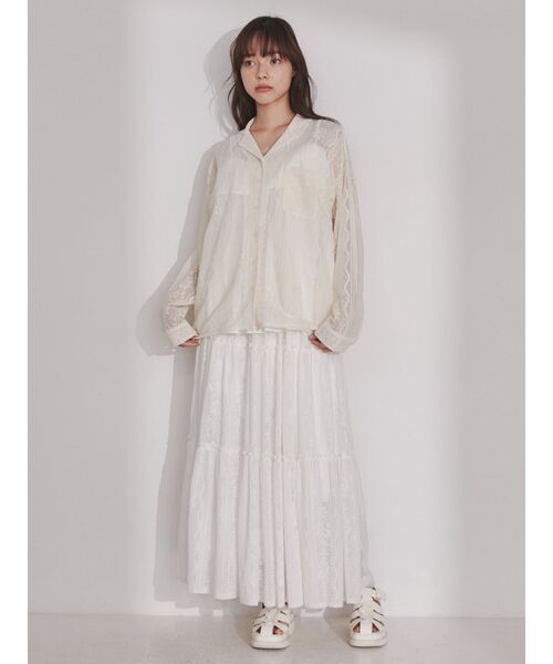 merry jenny（メリージェニー）の「クロシェレースシアーシャツ（シャツ/ブラウス・レディース・オフホワイト/ブラック・FREE）」の6枚目の写真