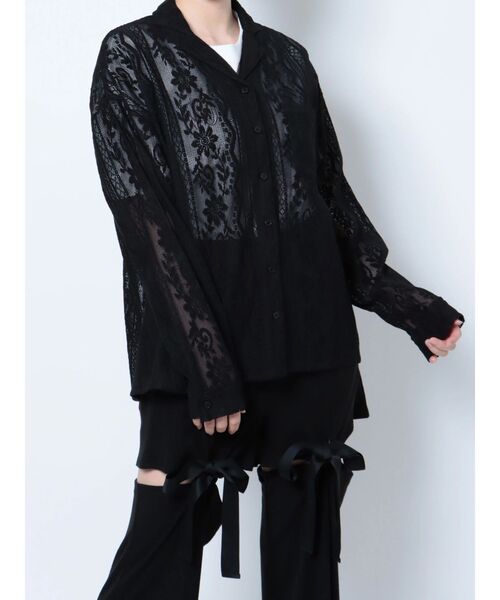 merry jenny（メリージェニー）の「クロシェレースシアーシャツ（シャツ/ブラウス・レディース・オフホワイト/ブラック・FREE）」の2枚目の写真