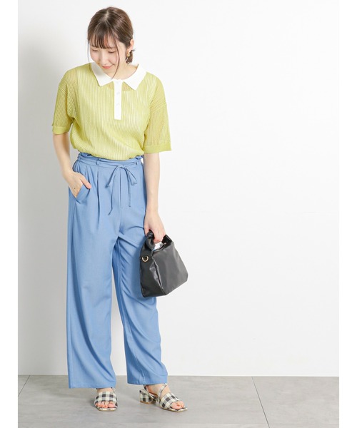 Te chichi TERRASSE（テチチテラス）の「デニムライクストレートパンツ（デニムパンツ・レディース・ネイビー/ブラック/ブルー・ﾌﾘ-）」の4枚目の写真