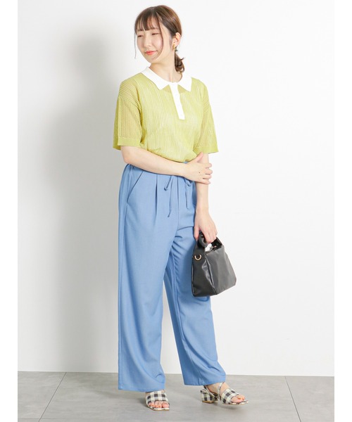 Te chichi TERRASSE（テチチテラス）の「デニムライクストレートパンツ（デニムパンツ・レディース・ネイビー/ブラック/ブルー・ﾌﾘ-）」の6枚目の写真