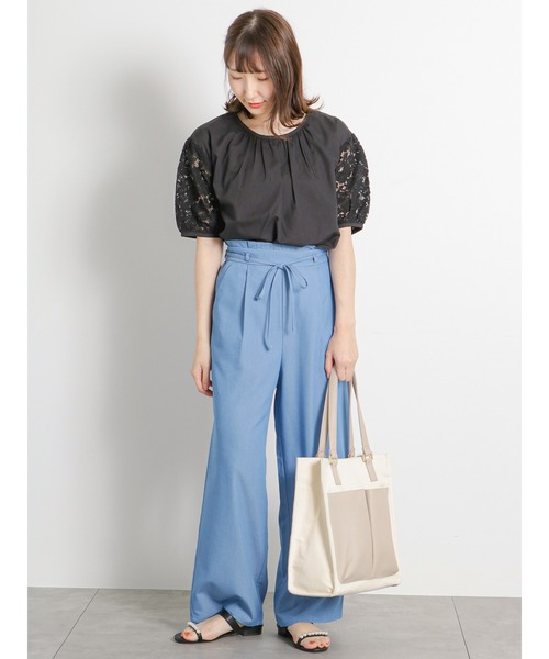 Te chichi TERRASSE（テチチテラス）の「デニムライクストレートパンツ（デニムパンツ・レディース・ネイビー/ブラック/ブルー・ﾌﾘ-）」の8枚目の写真