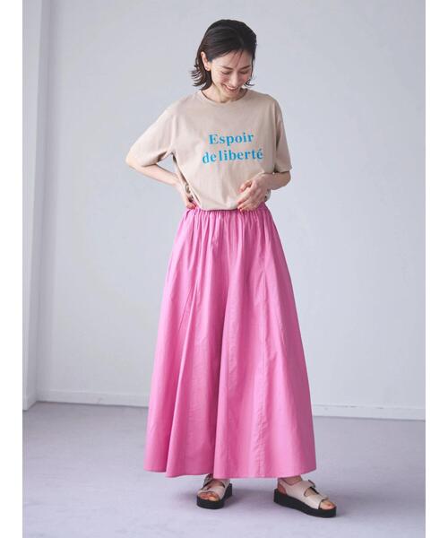 Green　Parks（グリーンパークス）の「I　切替ギャザーロングスカート（スカート・レディース・ブルー/オフホワイト/ストライプ/ブラック/ピンク・FREE）」の9枚目の写真