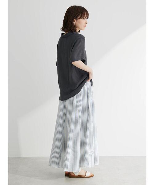 Green　Parks（グリーンパークス）の「I　切替ギャザーロングスカート（スカート・レディース・ブルー/オフホワイト/ストライプ/ブラック/ピンク・FREE）」の11枚目の写真