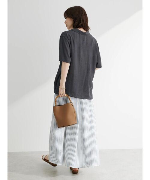 Green　Parks（グリーンパークス）の「I　切替ギャザーロングスカート（スカート・レディース・ブルー/オフホワイト/ストライプ/ブラック/ピンク・FREE）」の12枚目の写真