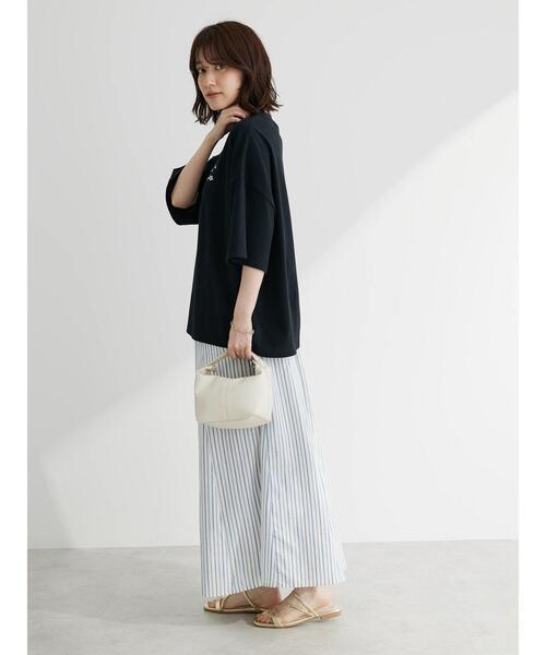 Green　Parks（グリーンパークス）の「I　切替ギャザーロングスカート（スカート・レディース・ブルー/オフホワイト/ストライプ/ブラック/ピンク・FREE）」の14枚目の写真