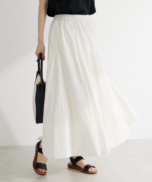 Green　Parks（グリーンパークス）の「I　切替ギャザーロングスカート（スカート・レディース・ブルー/オフホワイト/ストライプ/ブラック/ピンク・FREE）」の2枚目の写真