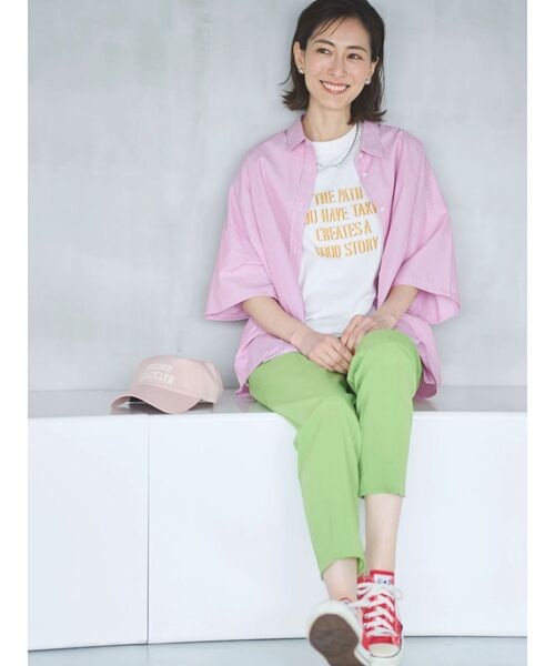 未使用 24SS オーシバル リネン100% 半袖シャツ プルオーバー グリーン green label relaxing シャツ ウォッシャブルトロ バンドカラー