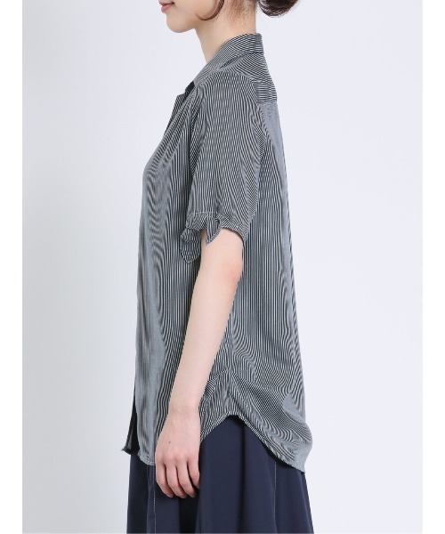 m.f.editorial（エムエフエディトリアル）の「m.f.エディトリアル レディース 前開き 半袖シャツチュニック（シャツ/ブラウス・レディース・ネイビー/ボルドー・LARGE/MEDIUM）」の5枚目の写真