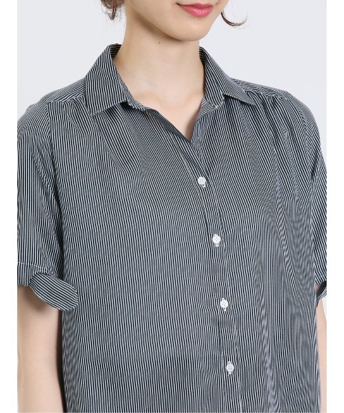 m.f.editorial（エムエフエディトリアル）の「m.f.エディトリアル レディース 前開き 半袖シャツチュニック（シャツ/ブラウス・レディース・ネイビー/ボルドー・LARGE/MEDIUM）」の7枚目の写真