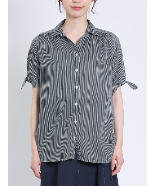 m.f.editorial（エムエフエディトリアル）の「m.f.エディトリアル レディース 前開き 半袖シャツチュニック（シャツ/ブラウス・レディース・ネイビー/ボルドー・LARGE/MEDIUM）」の4枚目の写真