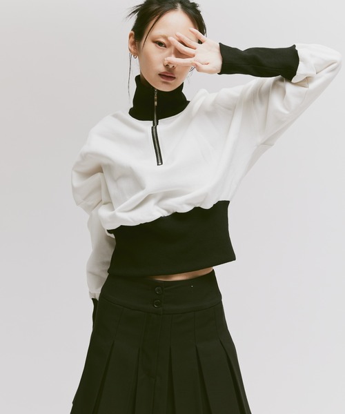 オーワイ スウェット バイカラー ハーフジップ 黒 白 新品オーワイ スウェット バイカラー ハーフジップ 黒 白 メタルロゴ