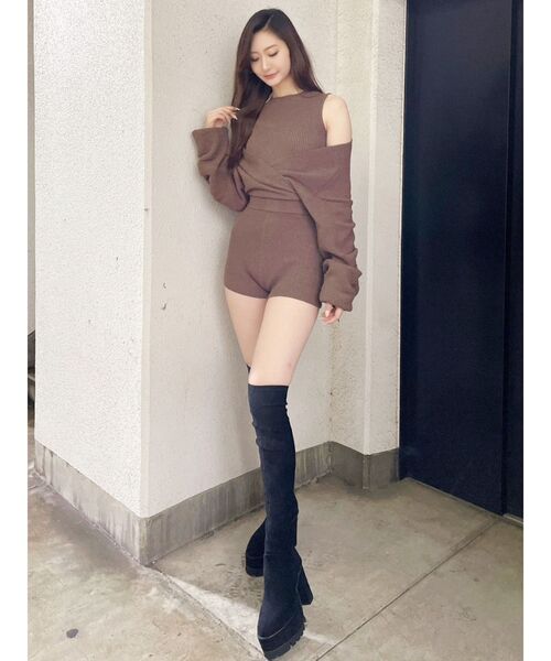 GYDA（ジェイダ）の「アームギャザーニットロンパース（つなぎ/オールインワン・レディース・ブラウン/ブラック/ピンク・FREE）」の14枚目の写真