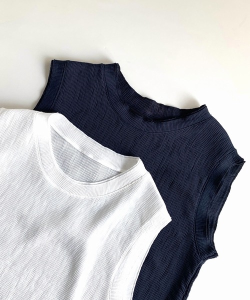 Q（キュー）の「リンクルノースリーブ（Tシャツ/カットソー・レディース・ホワイト/チャコールグレー・MEDIUM）」の11枚目の写真