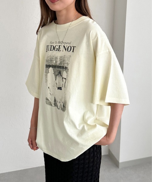 apres jour mignon(アプレジュールミニョン)の「ピグメントヴィンテージライクロックTシャツ3【ZOZOTOWN限定アイテム】(Tシャツ/カットソー・レディース・アイボリー/ブラック系その他2/その他/ブラック系その他/ネイビー・X-LARGE/フリー)」の14枚目の写真