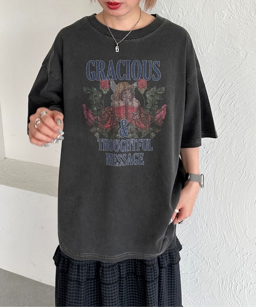 apres jour mignon(アプレジュールミニョン)の「ピグメントヴィンテージライクロックTシャツ3【ZOZOTOWN限定アイテム】(Tシャツ/カットソー・レディース・アイボリー/ブラック系その他2/その他/ブラック系その他/ネイビー・X-LARGE/フリー)」の20枚目の写真