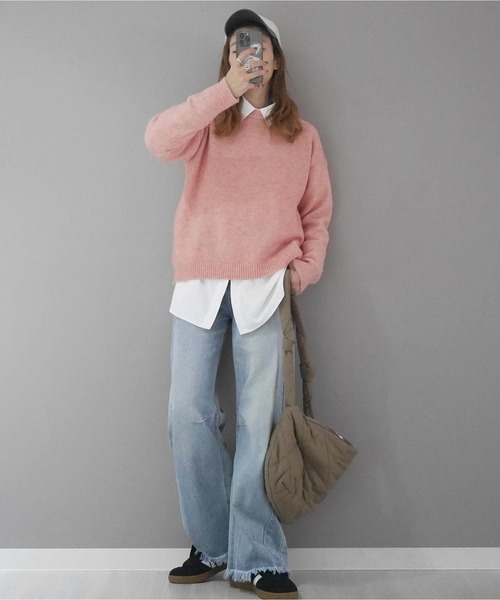 Chick（チック）の「クルーネックカラーニット（ニット/セーター・レディース・ネイビー/グレー/パープル/ピンク・FREE）」の6枚目の写真