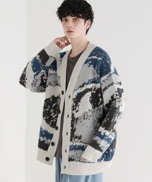 Buyer's select/オーバーサイズVネックカーディガン　スプラッシュ柄/配色スプラッシュ柄/ゼブラ柄/スモーク柄