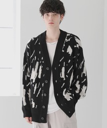 Buyer's select/オーバーサイズVネックカーディガン スプラッシュ柄/配色スプラッシュ柄/ゼブラ柄/スモーク柄