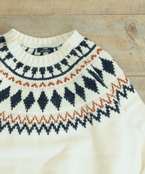ITEMS URBANRESEARCH（アイテムズ アーバンリサーチ）の「求心柄モールクルーネックニット（ニット/セーター・メンズ・ベージュ/オフホワイト/グレー/ブラック・MEDIUM/LARGE）」の8枚目の写真