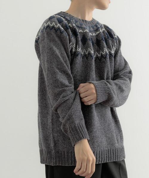 ITEMS URBANRESEARCH（アイテムズ アーバンリサーチ）の「求心柄モールクルーネックニット（ニット/セーター・メンズ・ベージュ/オフホワイト/グレー/ブラック・MEDIUM/LARGE）」の16枚目の写真