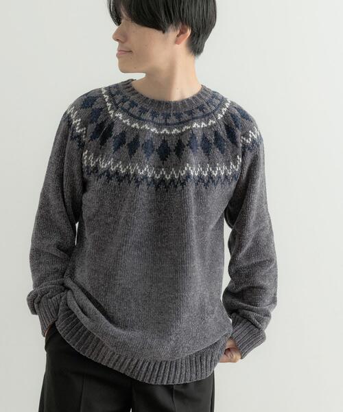 ITEMS URBANRESEARCH（アイテムズ アーバンリサーチ）の「求心柄モールクルーネックニット（ニット/セーター・メンズ・ベージュ/オフホワイト/グレー/ブラック・MEDIUM/LARGE）」の17枚目の写真