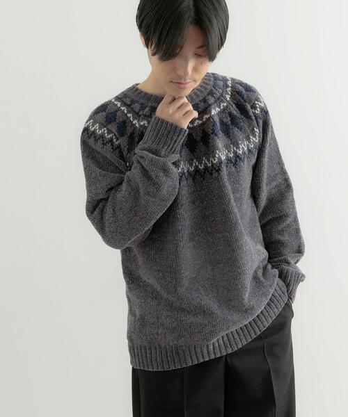 ITEMS URBANRESEARCH（アイテムズ アーバンリサーチ）の「求心柄モールクルーネックニット（ニット/セーター・メンズ・ベージュ/オフホワイト/グレー/ブラック・MEDIUM/LARGE）」の18枚目の写真