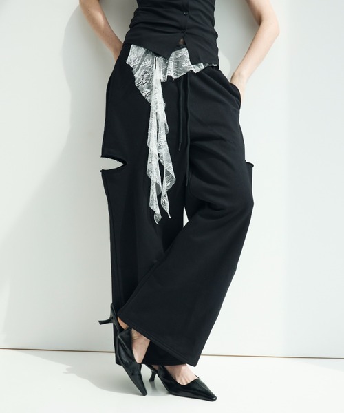 JOSE MOON(ジョゼムーン)の「SIDE SLIT SWEAT PANTS/サイドスリットスウェットパンツ(スウェットパンツ・レディース・ブラック/ホワイト/グレー/ブラウン・FREE/38/36)」の7枚目の写真