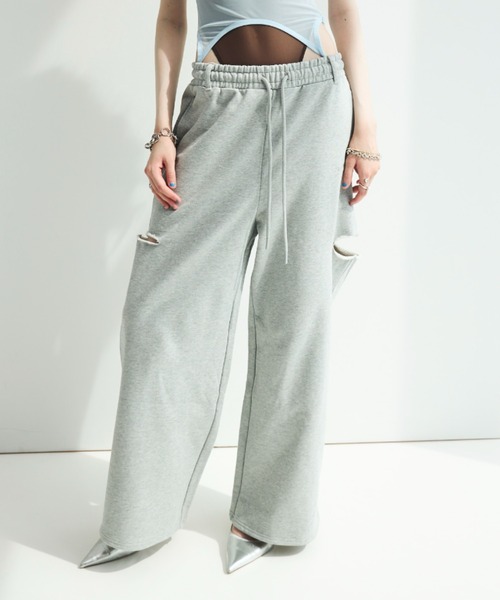 パンツ JOSE MOON / LACE HEM INNER PANTS GREY JOSE MOON（ジョゼムーン）の「SIDE SLIT SWEAT PANTS/サイドスリット